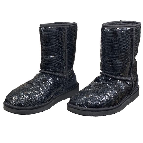 UGG Women's Classic Short Black Sequin Winter Boot Size US 7 - Picture 6 of 12